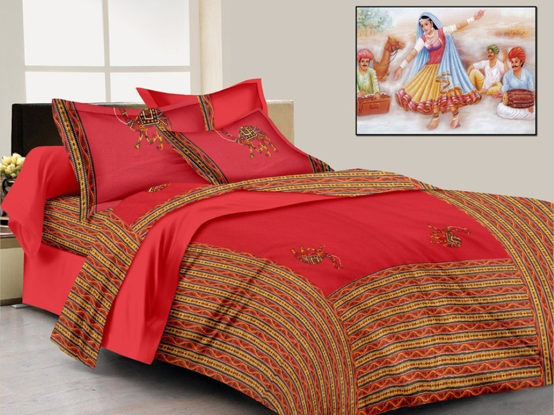 amanhouse 250 TC Cotton Double King Embroidered Bedsheet(Pack of 1, Red)