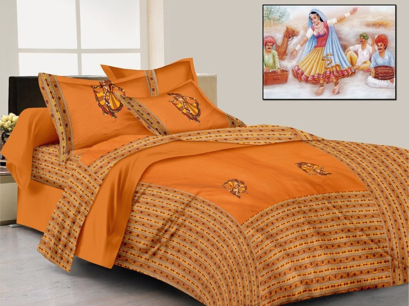 amanhouse 250 TC Cotton Double King Embroidered Bedsheet(Pack of 1, Orange)