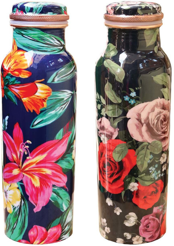 livsstil Seamless Copper Water Bottle Set of 2, Ayurveda Health Benefits 1000 ml Bottle(Pack of 2, Multicolor)