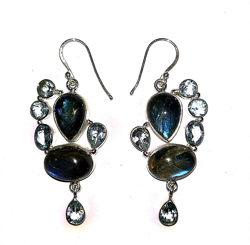 plato jewels pure 925 earrings studded with labradorite & blue topaz gemstone for girls daily party casual function wear Silver Drops & Danglers