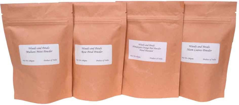 woods and petals Multani Mitti Rose Petals Powder Orange Peel Powder Neem Powder ( set of 4 )(350 g)