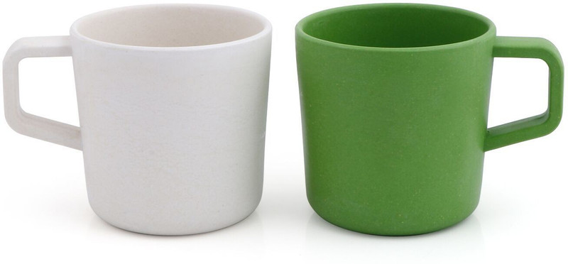 sevya Classic Organic Bamboo Crockery Tea/Coffee Cup Set of 2 Pcs, Green White , Biodegradeable Wood Mug(200 ml, Pack of 2)