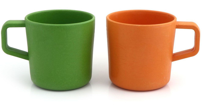 sevya Classic Organic Bamboo Crockery Tea/Coffee Cup Set of 2 Pcs, Orange Green , Biodegradeable Wood Mug(200 ml, Pack of 2)
