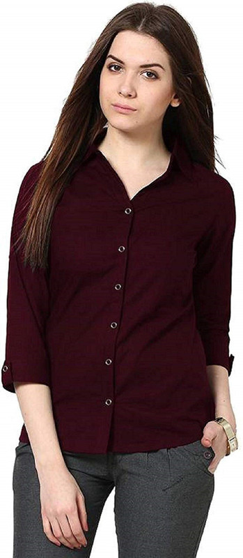 poison ivy Women Solid Casual Maroon Shirt