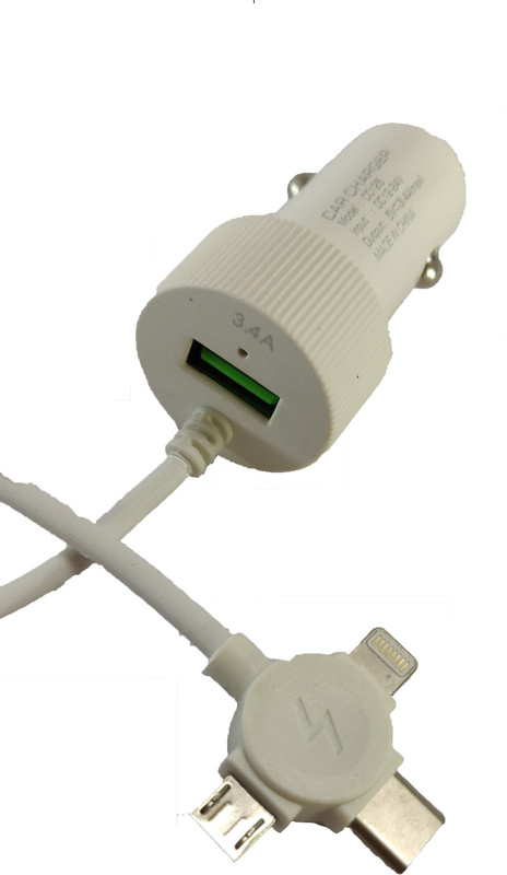 xuv 3.4 Amp Turbo Car Charger(White, With USB Cable)