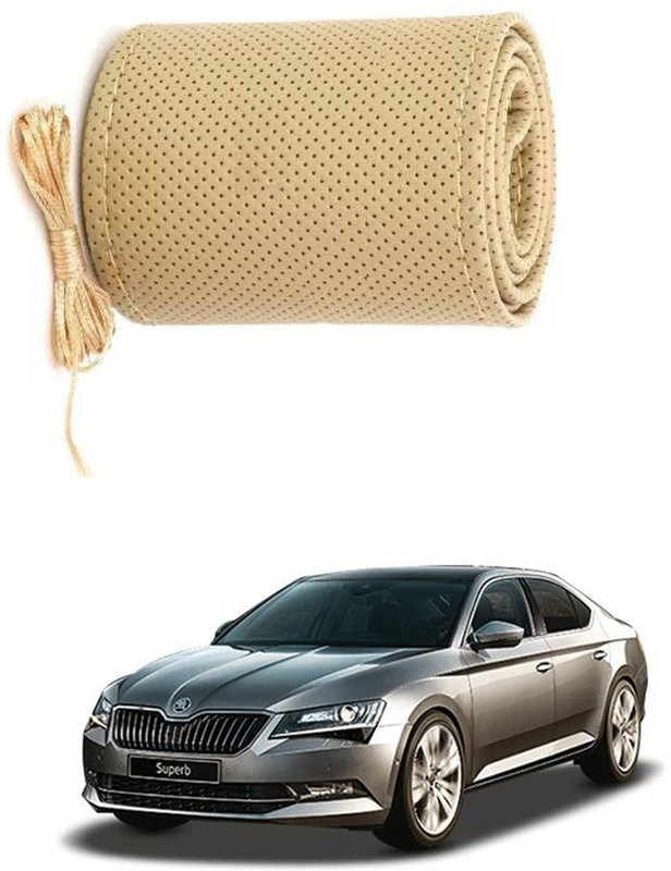 AYW Hand Stiched Steering Cover For Skoda Superb(Beige, Leather)