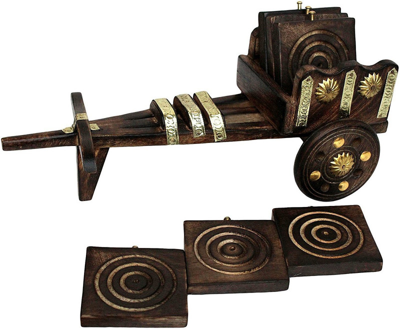 diya home Oval Wood Coaster Set(Pack of 6)