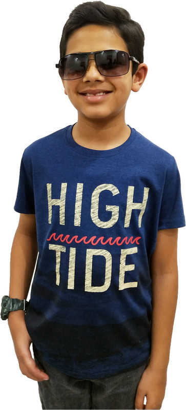 rowdy yankee Boys Graphic Print Cotton Blend T Shirt(Dark Blue, Pack of 1)