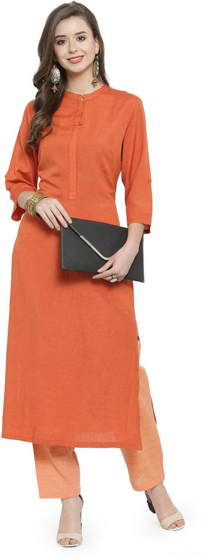 Kiaasa Women Solid Straight Kurta(Orange)