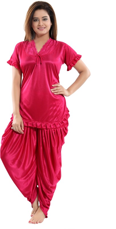 Fashigo Women Solid Pink Top & Pyjama Set