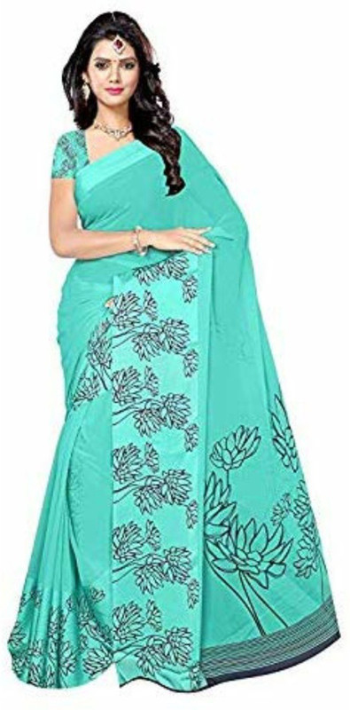 sky vision creation Printed Fashion Poly Georgette Saree(Light Green)