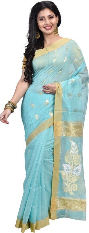 core kraft Embellished Kota Doria Tissue, Cotton Silk Saree(Light Blue)