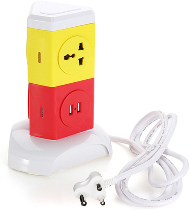 Impro 3 Plugs + 2 Usb Tower Power Sockets Spike Buster - 2 Floors Vertical- Surge Protector - Universal Multi Plug Points Adapter - High Quality 3 Socket Surge Protector(Multicolor)