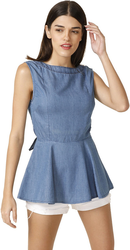 shadesofblue Casual Sleeveless Dyed Women Blue Top