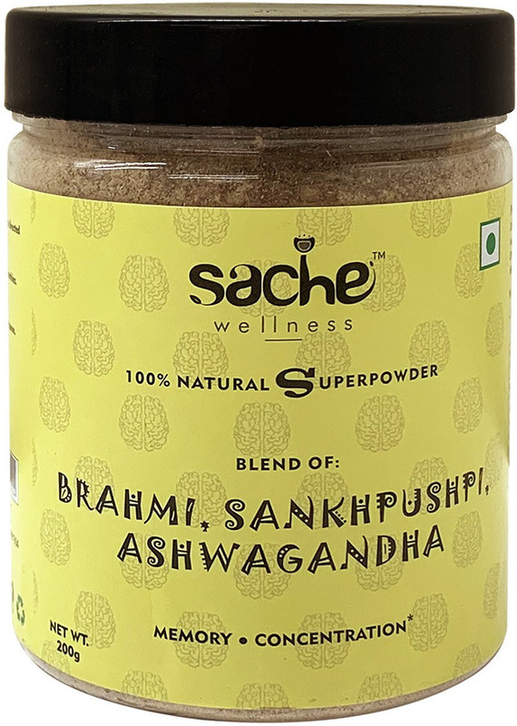 sache wellness Herbal Powder Blend of Brahmi, Ashwagandha & Sankhpushpi for Brain-200g(200 g)