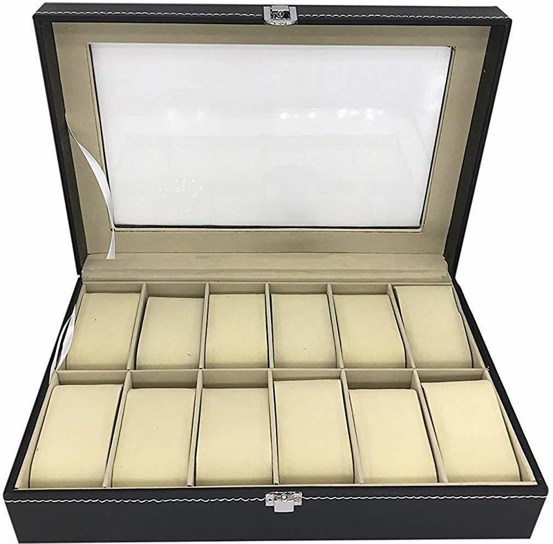 BUCKETLIST Leather Watch Storage Box with Finish and Glass Window Metal Lock with 12 Slots 30 x 20 x 8 cm, 1- Piece Watch Box(Black, Holds 12 Watches) BUCKETLIST Leather Watch Storage Box with Finish and Glass Window Metal Lock with 12 Slots 30 x 20 x 8 cm, 1- Piece Watch Box(Black, Holds 12 Watches)
