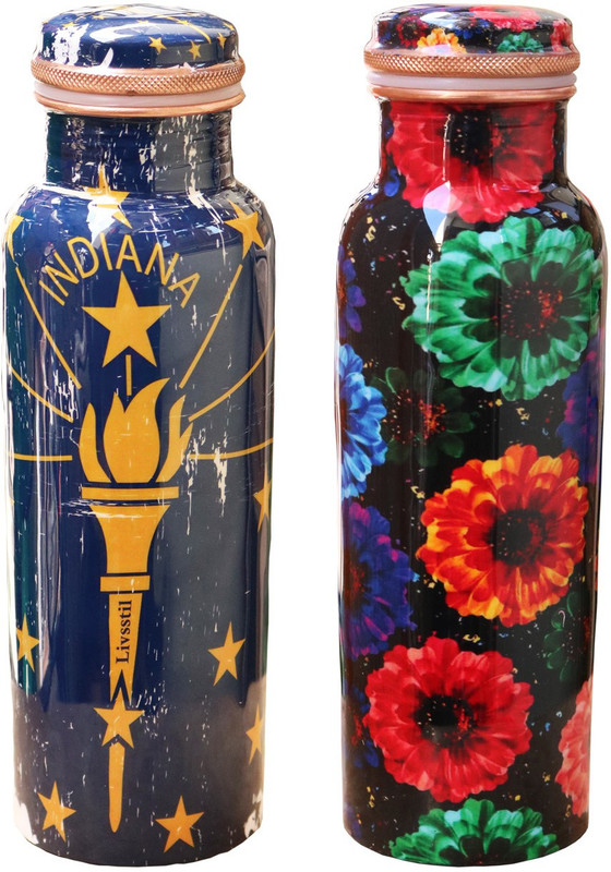 livsstil Seamless Copper Water Bottle Set of 2, Ayurveda Health Benefits 1000 ml Bottle(Pack of 2, Multicolor)