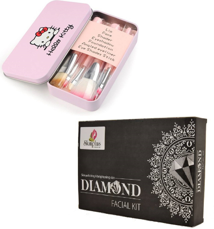 skinplus makeup brushes set soft & silky (Pink) With Diamond facial Kit(Set of 2)