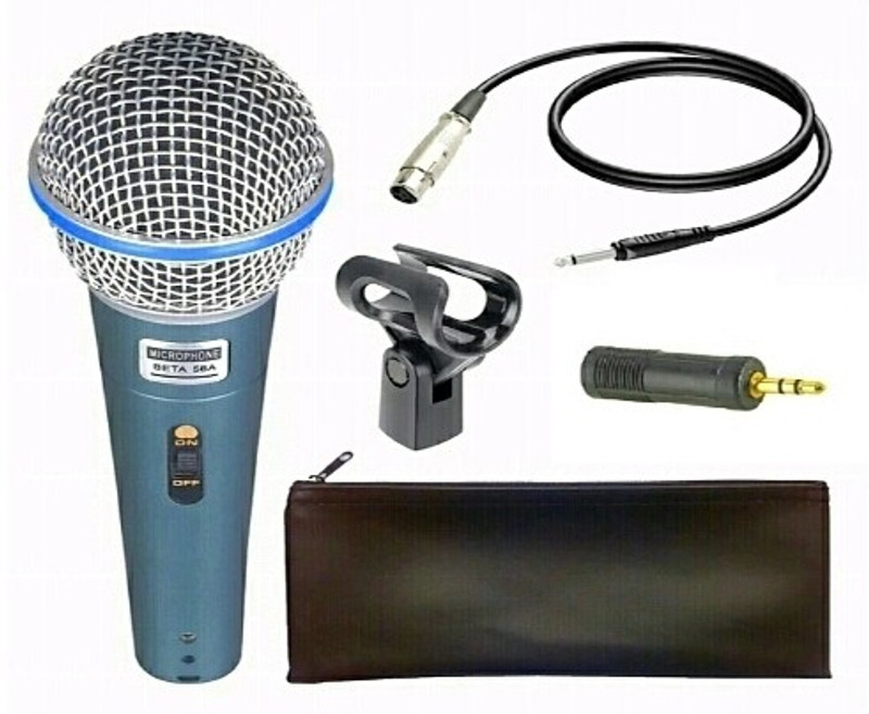 BETA MICROPHONE Beta 58 A Dynamic Microphone Vocal Karaoke Mic 58A Professional Singing Mic Studio Voice Recording Mixer Karaoke Mikrofon Microphone Clip + Black Zipper Pouch + 3.5mm Connector Wire Jack + Shock Mount System + Hardened Steel Mesh Grille + Capsule Design Super Cardioid + Polar Patten