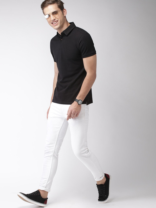 stile clothe Solid Men Polo Neck Black T-Shirt