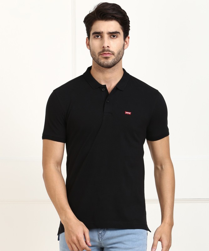 Men Polo Neck Black T-Shirt 