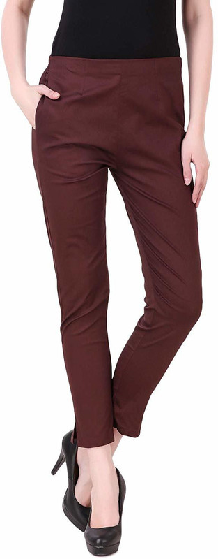 round off Slim Fit Women Brown Trousers