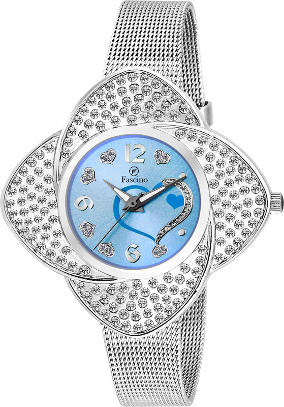fascino Analog Sky-Blue Dial with Diamond Case & Scheffer Chain Belt FCW 2160-SL Analog Watch  - For Women