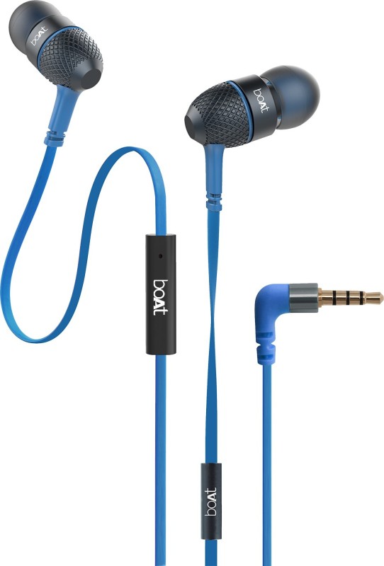 boAt BassHeads 220 Super Extra Bass Wired Headset with Mic(Blue, In the Ear)