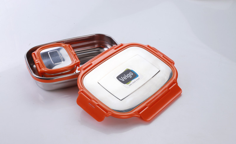 veigo Lock N Steel 100% Air Tight 2 Pcs Jumbo and Small Container (Pearl Red) 2 Containers Lunch Box(720 ml)