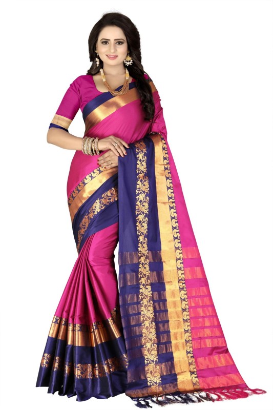 Fancy Fab Embellished Dharmavaram Jacquard, Art Silk, Poly Silk, Cotton Silk Saree(Pink)