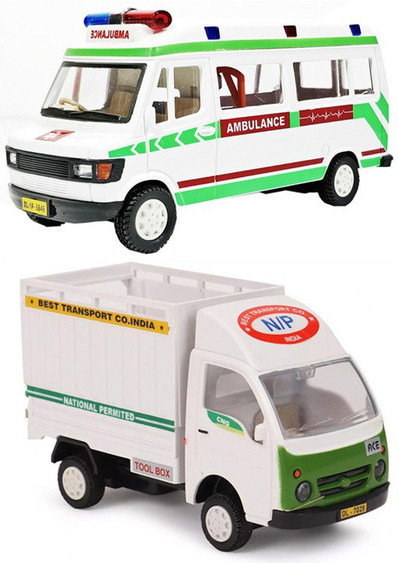 xunda set 2 Ace freight carrier & Tmp ambulance pull back car(white ,green, White)