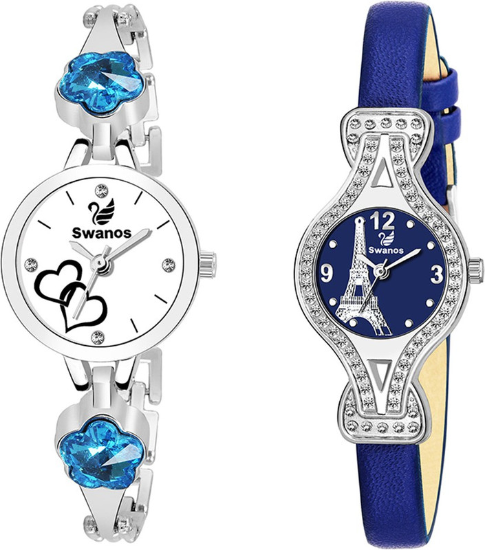 swanos New Unique Watch Silver & Blue Bracelet Type Analog Watch  - For Girls