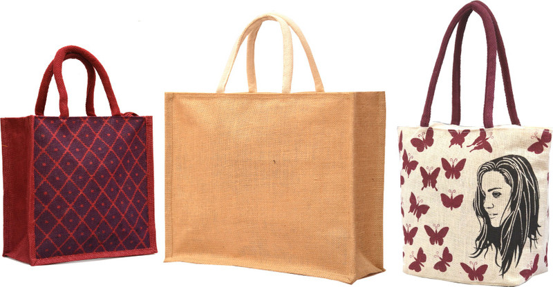 AGGDA ** 3 BAGs CMBO**Large Big Size Handbag Bag Working Office Bag to Carry Grocery Bag &&Jute Tiffin Lunch Handbag && Women Waterproof Jute Printed Tote Shoulder Bag Handbag. Waterproof Multipurpose Bag(Multicolor, 16 L)