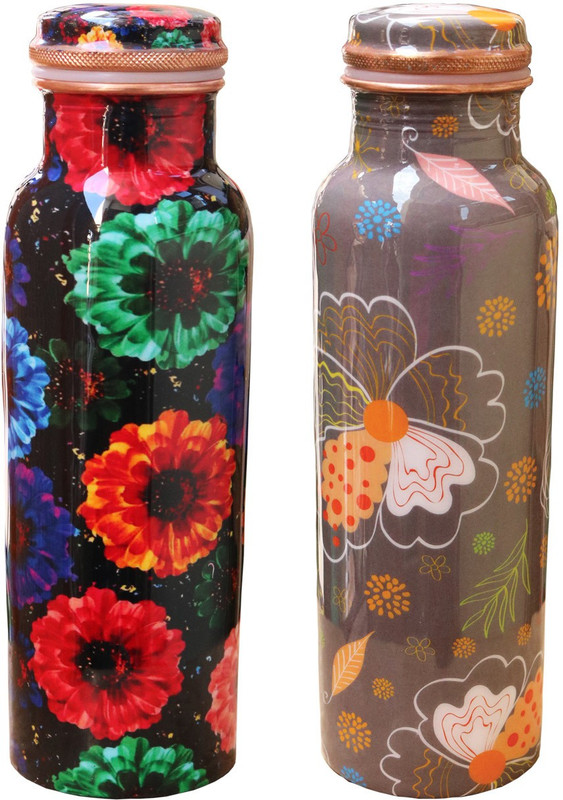 livsstil Seamless Copper Water Bottle Set of 2, Ayurveda Health Benefits 1000 ml Bottle(Pack of 2, Multicolor)