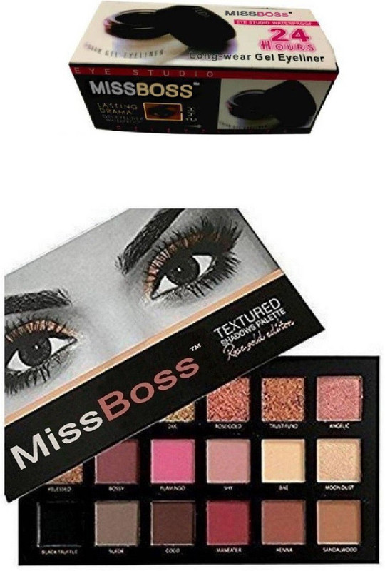 Miss Boss gel eyeliner with brush 6.0 gm and huda rose gold sand highlight eyeshadow combo(2 Items in the set)