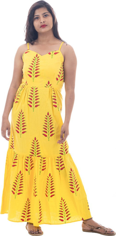 kraftloom Women Balloon/Bubble Yellow Dress