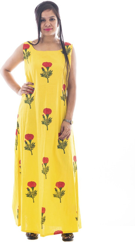 kraftloom Women A-line Yellow Dress