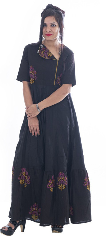 kraftloom Women Empire Waist Black Dress