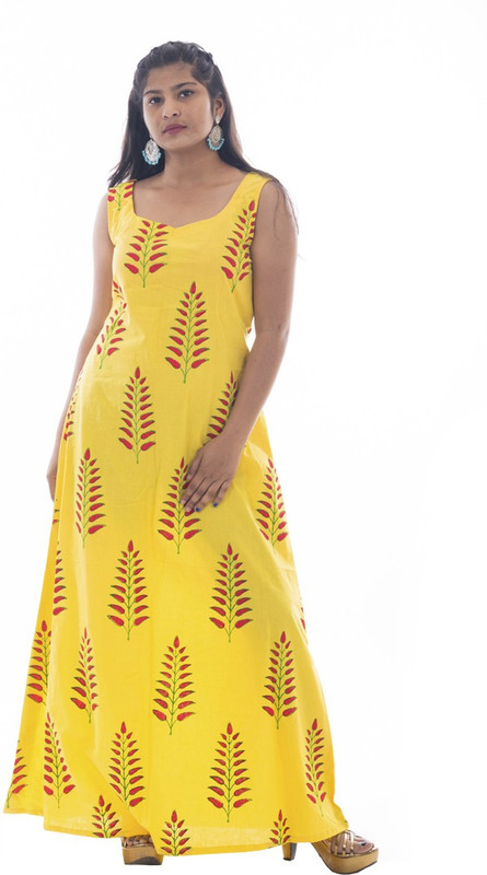 kraftloom Women A-line Yellow Dress