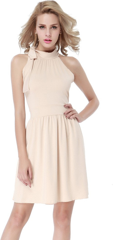 spice it up Women Fit and Flare Beige Dress