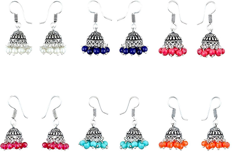 ijuels Live Young live Free Six Beautiful Jhumkis Combination For Party wear, Office wear, daily wear, trendy Collection Combo Beads Brass Jhumki Earring