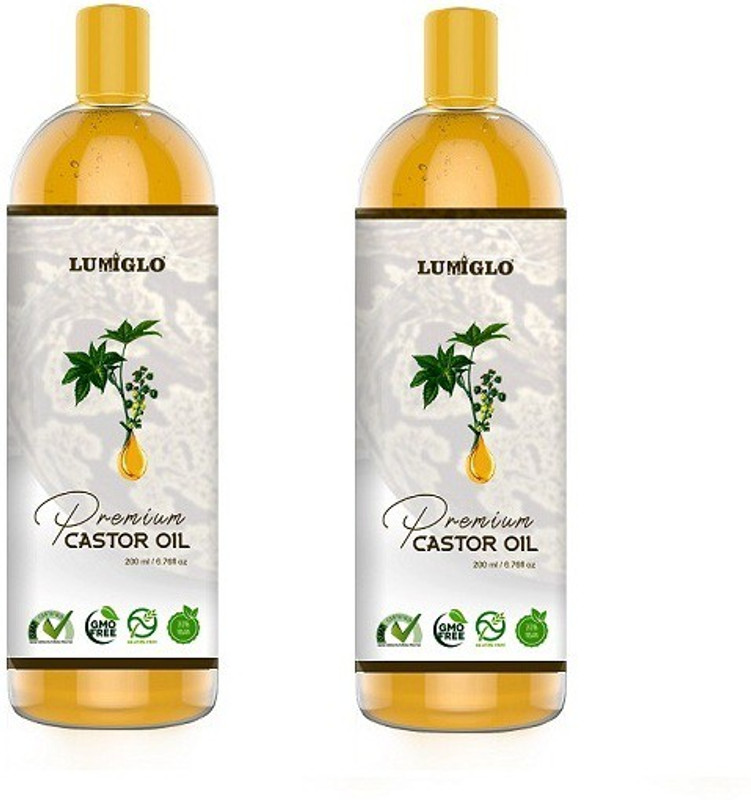 lumiglo Premium Organic Cold Pressed Castor Oil For Hair, Skin, Nails & Body (PACK OF TWO - 200ml) Hair Oil(200 ml)