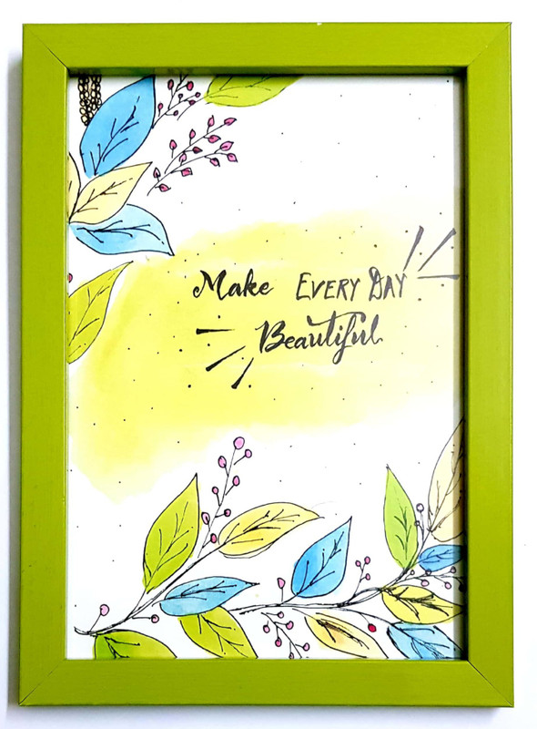 Morning Bliss Framed Wall Poster Green Pink A5 Paper Print(8.7 inch X 6 inch)