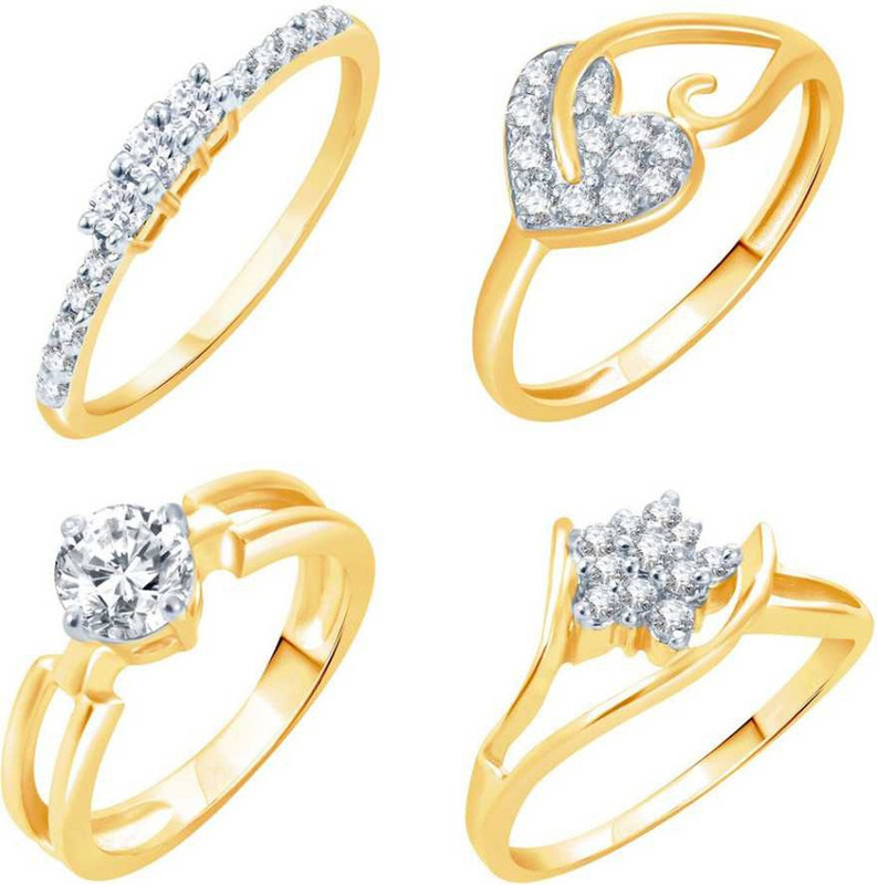 sukai jewels Sukai Jewels Royal Look Gold Plated Alloy & Brass Cubic Zirconia Finger Ring Combo Set for women and girl Brass Cubic Zirconia Gold Plated Ring Set