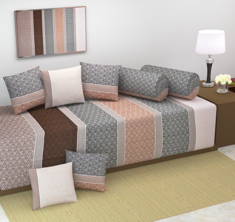 kk home store 160 TC Cotton Diwan Set,(Set of 8) 1 Single bedsheet (90 x 60 inches), 5 Cushion Covers (16 x 16 inches) and 2 Boester Covers (31 x 16 inches) Multi Sofa Fabric(Multicolor 228 m)