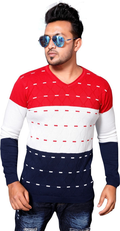 davra enterprise Color block Men V-neck Multicolor T-Shirt