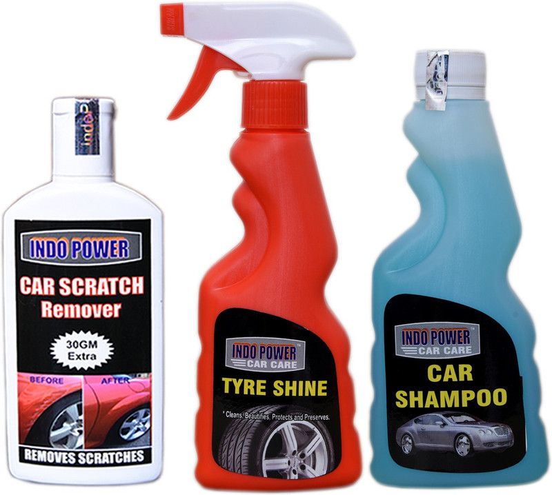 indopower TYRE SHINER SPRAY 250ml+CAR SHAMPOO 250ml+ scratch remover 100gm. COL236 Vehicle Interior Cleaner(600 g)