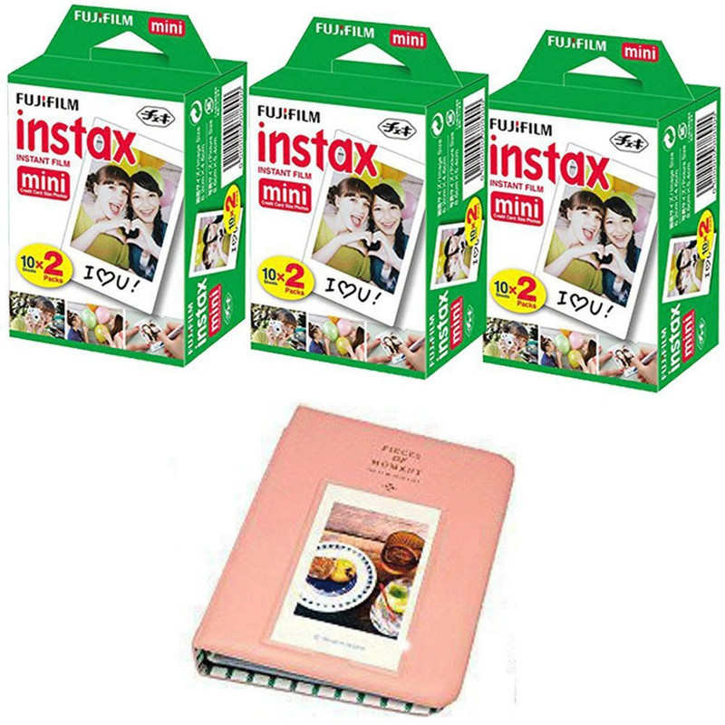 Fujifilm INSTAX Mini Film 60 Shots With Pink 64 Pockets Photo Album Instant Film Roll(Yes 800 ISO Pack of 3)