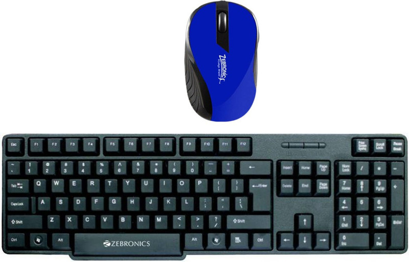 Zebronics Multimedia Keyboard (English)-K11-Black-Wireless Mouse-ARROW _Blue Combo Set