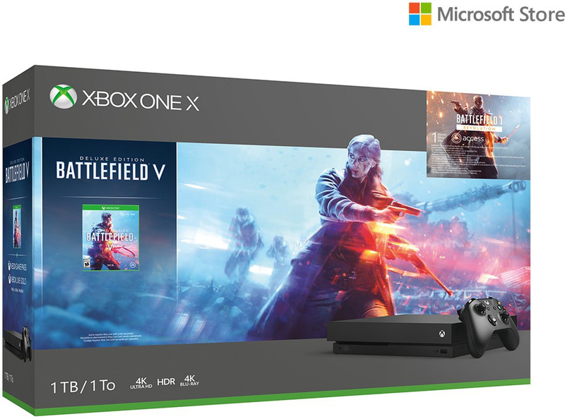 Microsoft Xbox One X 1 TB with Battlefield V Deluxe Edition, Battlefield 1943, Battlefield 1 Revolution(Black)